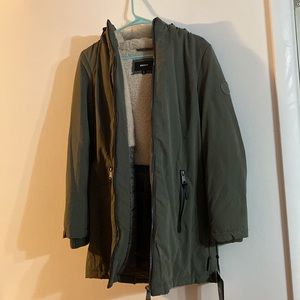 DKNY Faux fur trim hooded jacket